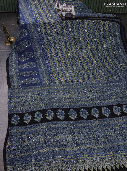 Indigo Blue & Black Modal Silk Saree - Embroidery