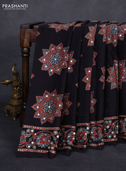 Black & Maroon Modal Silk Saree - Embroidery