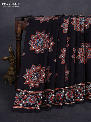 Black & Maroon Modal Silk Saree - Embroidery