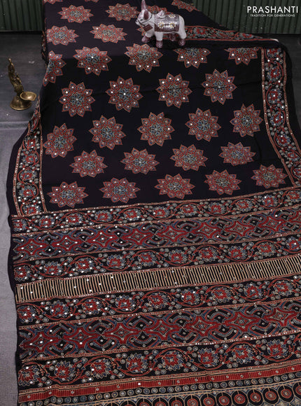 Black & Maroon Modal Silk Saree - Embroidery