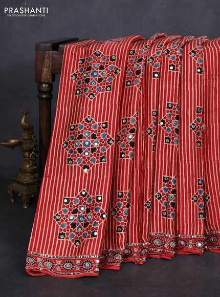 Red Modal Silk Saree - Embroidery