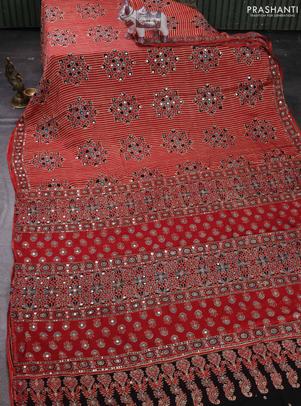Red Modal Silk Saree - Embroidery