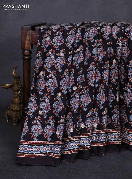 Indigo Blue & Black Modal Silk Saree - Embroidery
