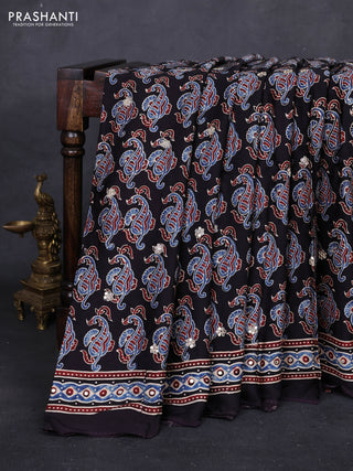 Indigo Blue & Black Modal Silk Saree - Embroidery