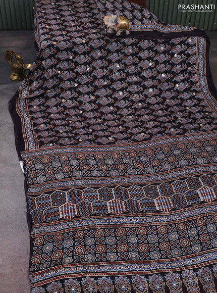 Indigo Blue & Black Modal Silk Saree - Embroidery