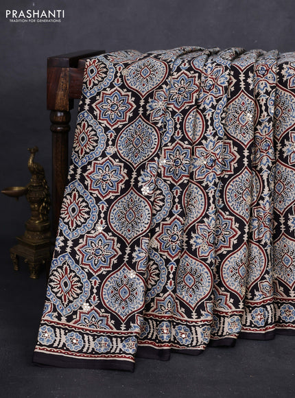 Black & Cream Modal Silk Saree - Embroidery