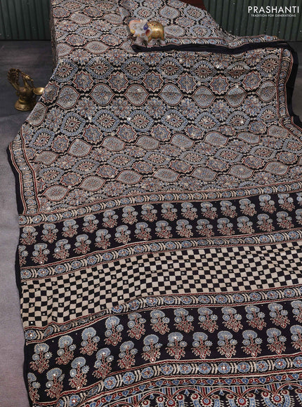 Black & Cream Modal Silk Saree - Embroidery