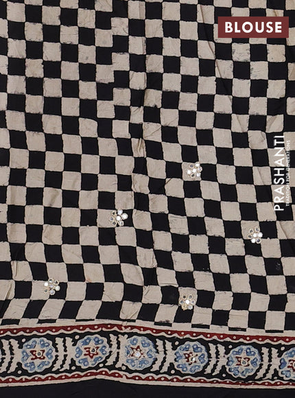 Black & Cream Modal Silk Saree - Embroidery