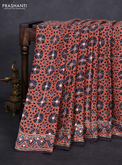Peach Orange & Black Modal Silk Saree - Embroidery