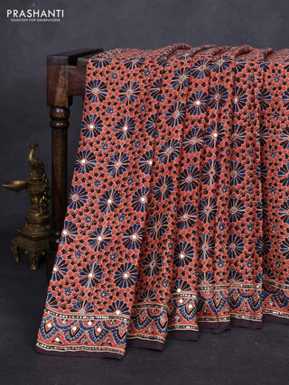Peach Orange & Black Modal Silk Saree - Embroidery