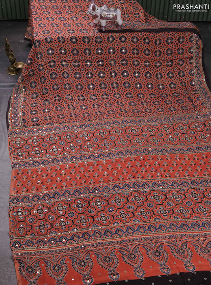 Peach Orange & Black Modal Silk Saree - Embroidery