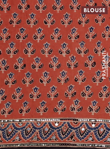 Peach Orange & Black Modal Silk Saree - Embroidery