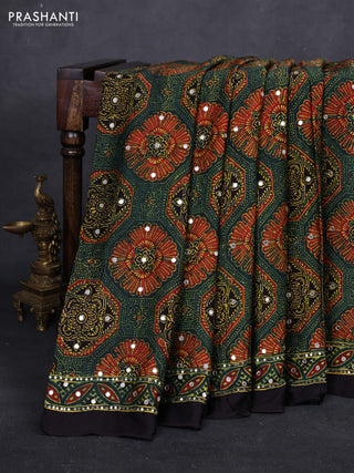 Green & Black Modal Silk Saree - Embroidery