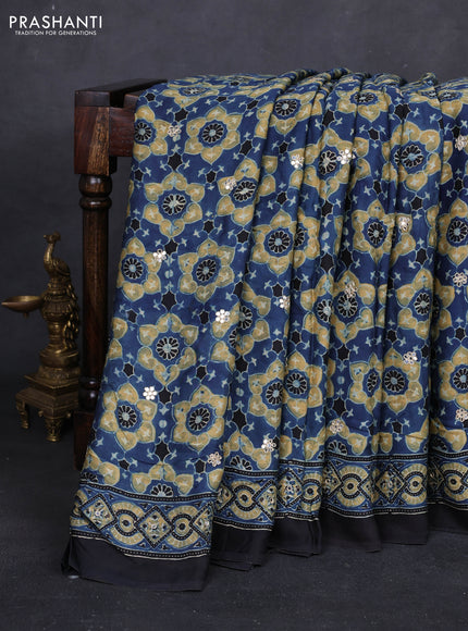 Indigo Blue & Yellow Modal Silk Saree - Embroidery