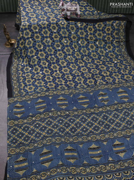 Indigo Blue & Yellow Modal Silk Saree - Embroidery