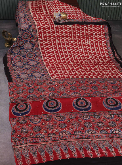 Red & Black Modal Silk Saree - Embroidery