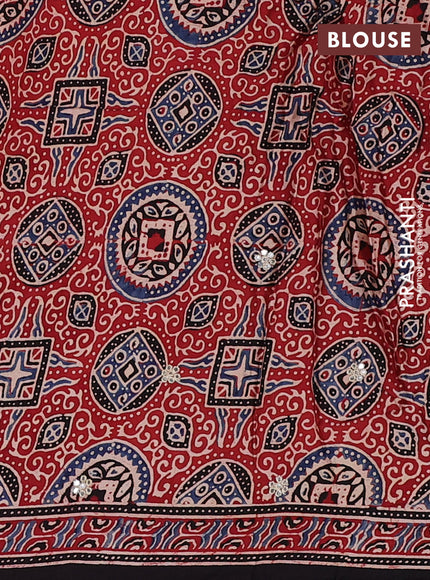 Red & Black Modal Silk Saree - Embroidery