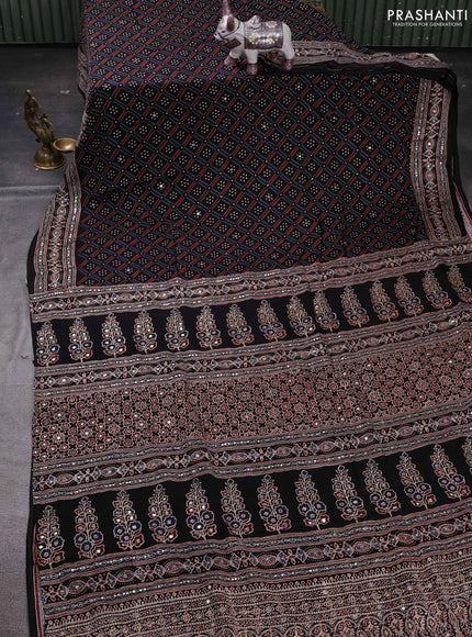 Black Modal Silk Saree - Embroidery