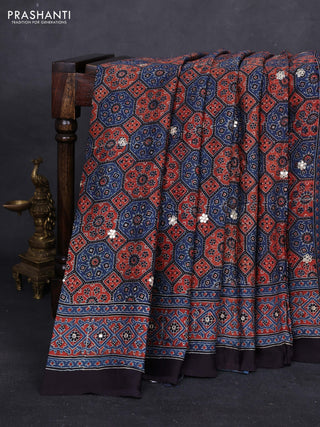 Indigo Blue & Red Modal Silk Saree - Embroidery