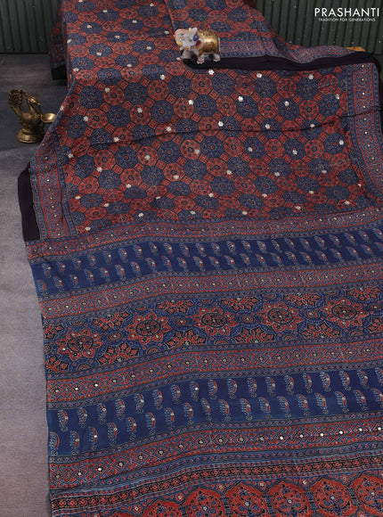 Indigo Blue & Red Modal Silk Saree - Embroidery