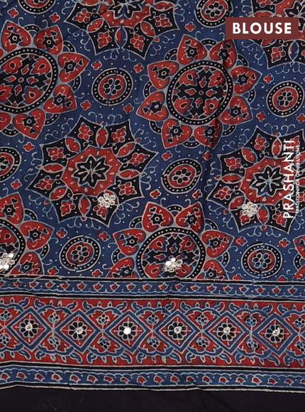 Indigo Blue & Red Modal Silk Saree - Embroidery
