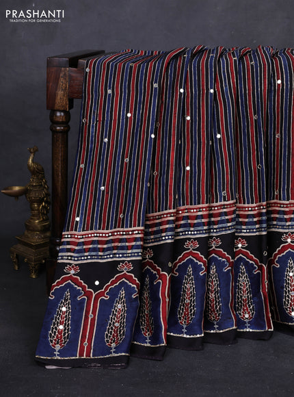Indigo Blue & Maroon Modal Silk Saree - Embroidery
