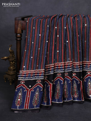 Indigo Blue & Maroon Modal Silk Saree - Embroidery