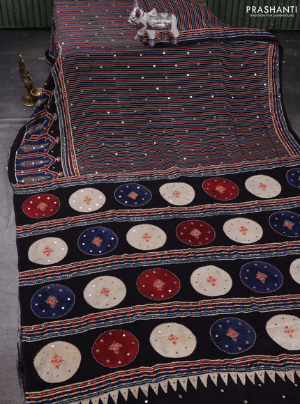 Indigo Blue & Maroon Modal Silk Saree - Embroidery