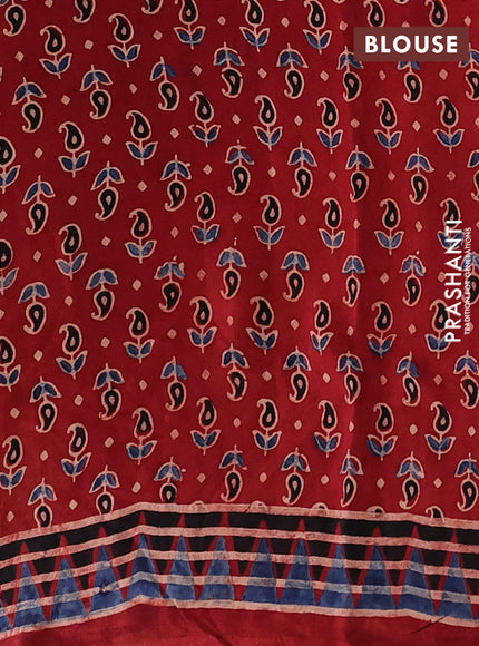 Red & Indigo Blue Modal Silk Saree - Embroidery
