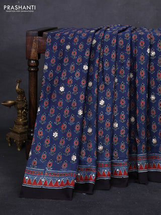 Indigo Blue & Black Modal Silk Saree - Embroidery