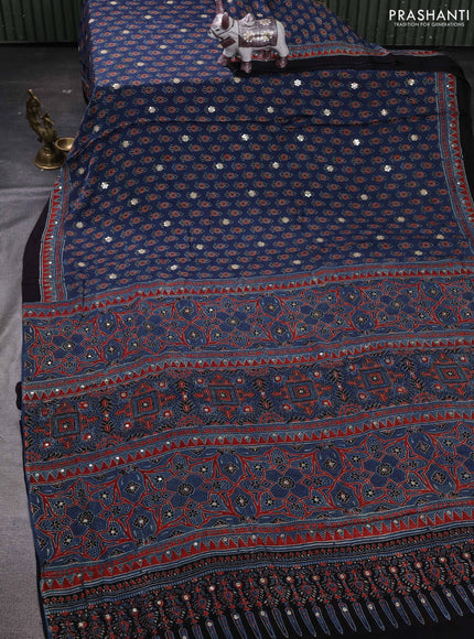 Indigo Blue & Black Modal Silk Saree - Embroidery