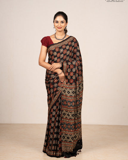 Black Modal Silk Saree - Embroidery