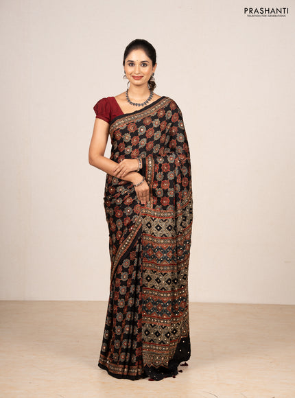 Black Modal Silk Saree - Embroidery