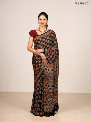 Black Modal Silk Saree - Embroidery