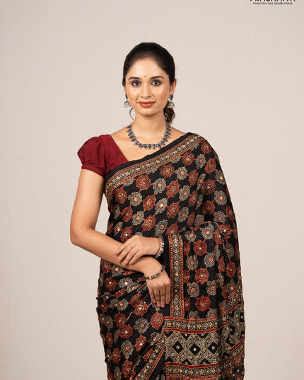 Black Modal Silk Saree - Embroidery