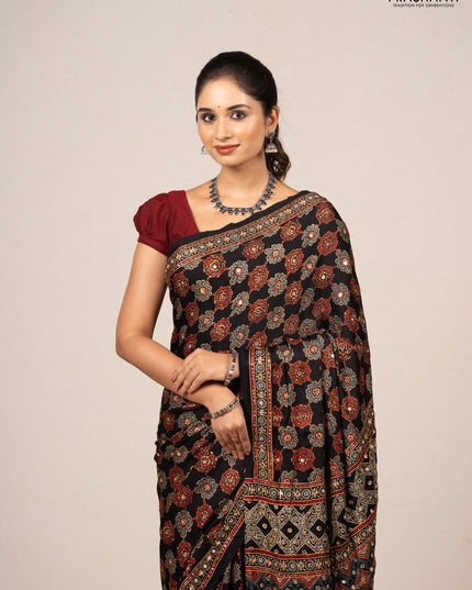 Black Modal Silk Saree - Embroidery