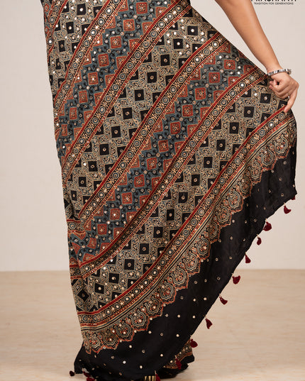 Black Modal Silk Saree - Embroidery