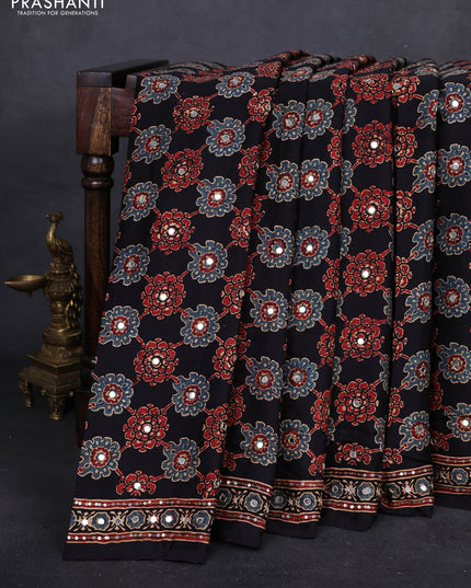 Black Modal Silk Saree - Embroidery