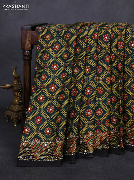 Bottle Green & Black Modal Silk Saree - Embroidery