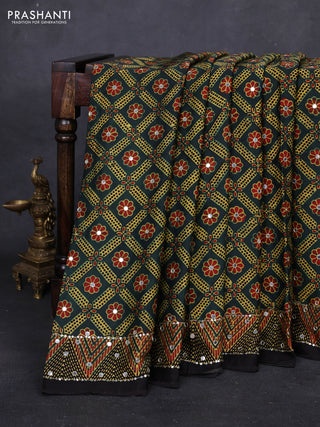 Bottle Green & Black Modal Silk Saree - Embroidery