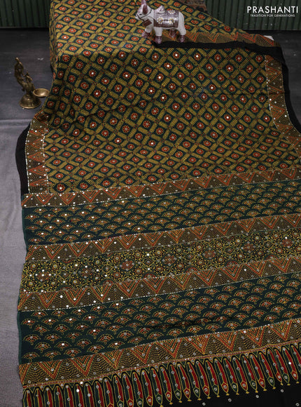 Bottle Green & Black Modal Silk Saree - Embroidery