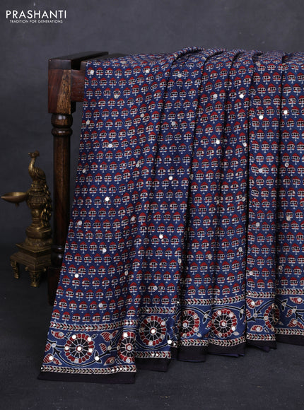 Indigo Blue & Black Modal Silk Saree - Embroidery
