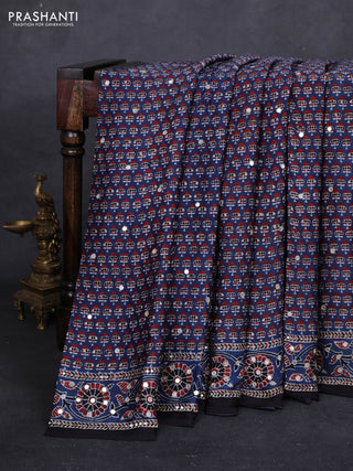 Indigo Blue & Black Modal Silk Saree - Embroidery