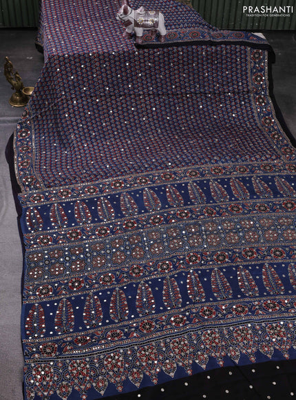 Indigo Blue & Black Modal Silk Saree - Embroidery