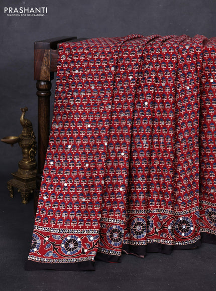 Maroon & Black Modal Silk Saree - Embroidery