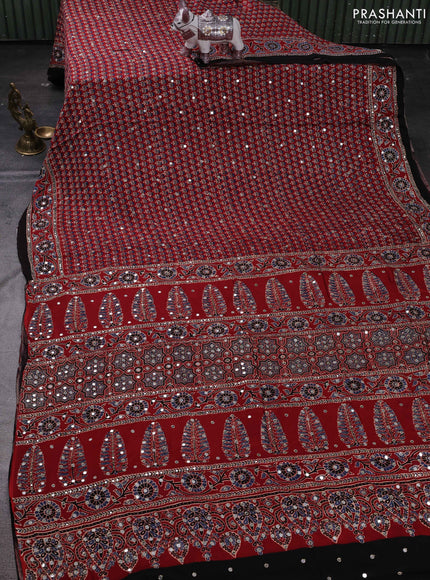 Maroon & Black Modal Silk Saree - Embroidery