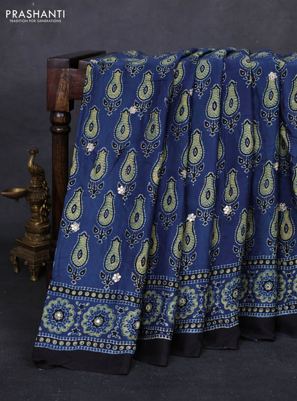 Indigo Blue & Yellow Modal Silk Saree - Embroidery