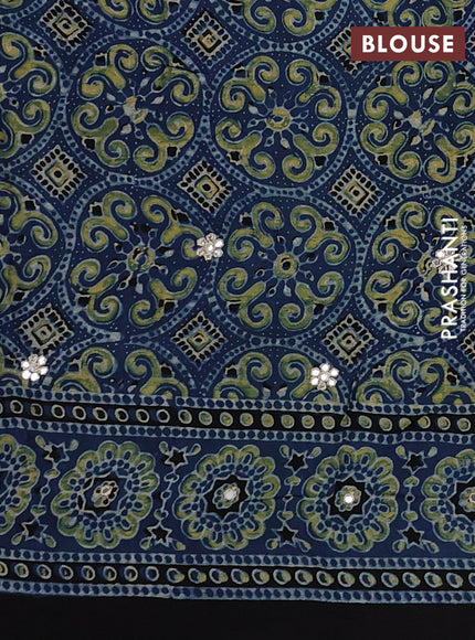 Indigo Blue & Yellow Modal Silk Saree - Embroidery