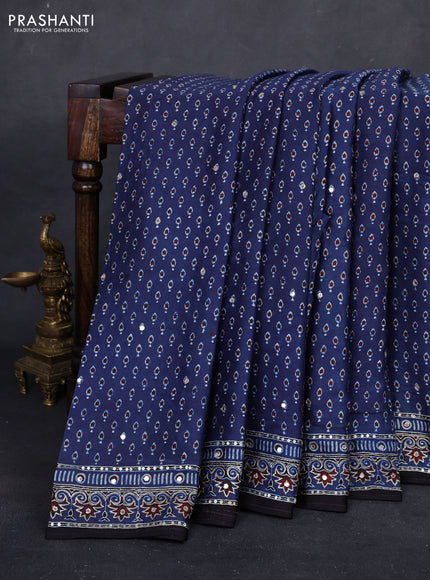 Indigo Blue & Black Modal Silk Saree - Embroidery