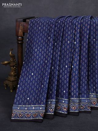 Indigo Blue & Black Modal Silk Saree - Embroidery